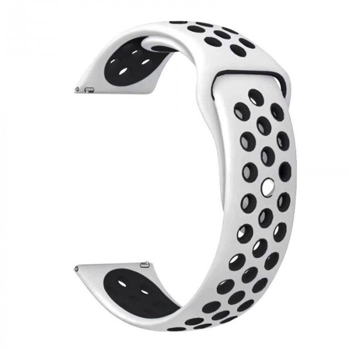 Curea silicon, compatibila Huawei Watch GT 2 42mm, telescoape Quick Release, Alb/Negru