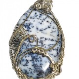 B340. Pandantivul Talisman Magic cu Merlinit, fir metalic Argintiu, Gri, piatra naturala originala din Merlinit, 6 cm