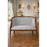 Sofa din lemn masiv mahon cu capete de lebada si tapiterie din matase MAR060