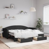 vidaXL Pat de zi cu extensie și sertare, negru, 90x190cm, textil