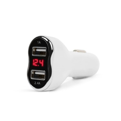 Incarcator bricheta auto telefon, 2 x USB cu voltmetru, Alb foto