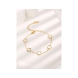 Cumpara ieftin Bratara Eleganta Aurie cu Flori Albe, Otel Inoxidabil - 233722