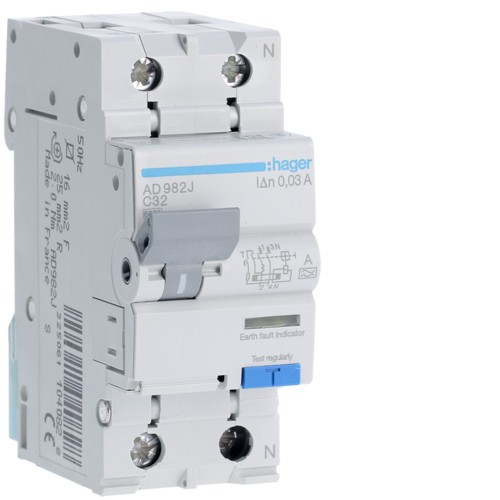 Siguranta diferential 32A 1P+N C 30mA 6Ka Hager AD982J