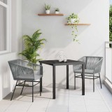 Set de dining de grădină , 3 piese, cu perne gri din ratan sintetic.