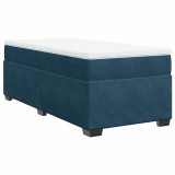 Cumpara ieftin Pat continental cu saltea, albastru inchis, 80x200 cm, catifea