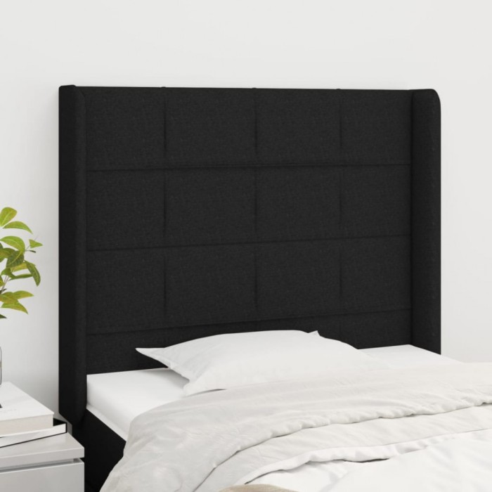 Gossi tablie de pat cu aripioare, negru, 103x16x118/128 cm, textil