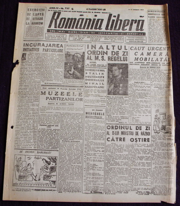 1947 ROMANIA LIBERA Nr 737 Ordin Regele Mihai, tractoare I.A.R. desen Nell COBAR