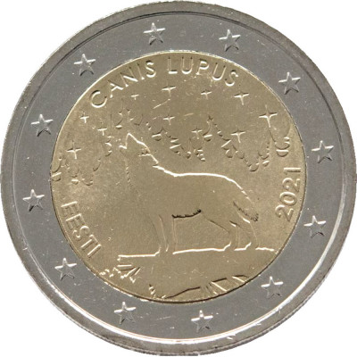 Estonia moneda comemorativa 2 euro 2021 - Canis Lupus - UNC foto