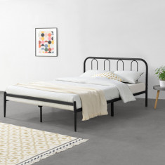 [en.casa]® Pat rama metalica Hanko 3, 208cm x 165cm x 88cm, otel, negru, pentru 2 persoane HausGarden Leisure