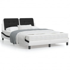 vidaXL Cadru de pat lumini LED, alb/negru, 140x190 cm, piele ecologică