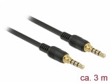 Cablu stereo jack 3.5mm 4 pini (pentru smartphone cu husa) Negru T-T 3m, Delock 85601