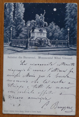Carte postala clasica , Bucuresti , Minumentul Mihai Viteazul , 1900 foto