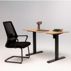 Birou reglabil electric LiftUp inaltime reglabila, controler sus/jos, 1 motor, cadru negru, blat stejar 140x70 cm, nou