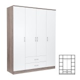 Dulap Sifonier Miami 160x205 cm Alb Stejar York, 11 rafturi, 2 sertare, Dormitor/Hol