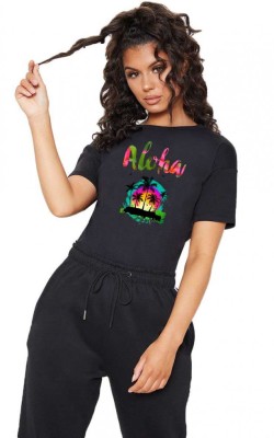 Tricou dama negru - Aloha Exotic - M foto