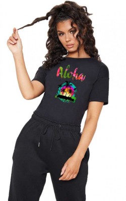 Tricou dama negru - Aloha Exotic - 2XL foto