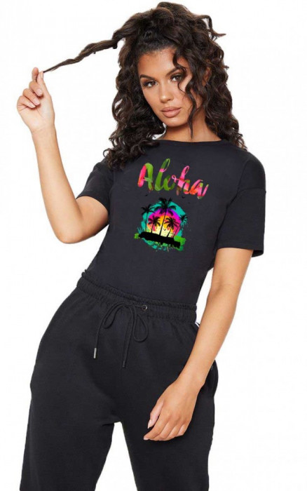 Tricou dama negru - Aloha Exotic - 2XL