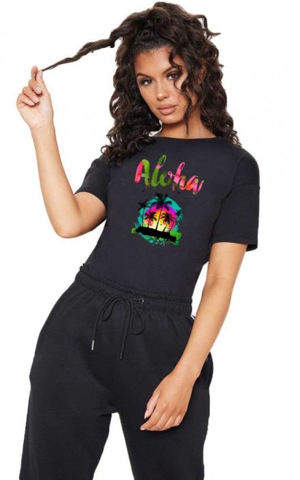 Tricou dama negru - Aloha Exotic - 2XL