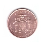 Moneda Jamaica 25 cents 1996, stare foarte buna, curata