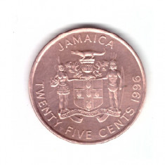 Moneda Jamaica 25 cents 1996, stare foarte buna, curata