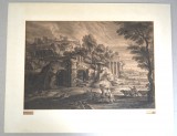 Peter Paul Rubens &quot;Peisaj cu ruine antice&quot; gravura cca 1638, Peisaje, Cerneala, Altul