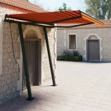 VidaXL Copertină retractabilă automat, st&acirc;lpi, portocaliu&amp;maro 3x2,5 m