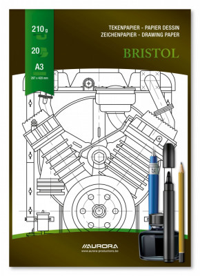 Bloc Desen A3, 20 File - 210g/mp, Pentru Schite Creion/marker, Aurora Bristol - Carton Alb foto