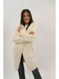 Cumpara ieftin CARDIGAN LUNG DIN TRICOT GROS CU GLUGA SI BUZUNARE ALETTA TALIE UNICA Ivory