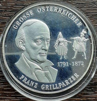 (A268) MEDALIE DIN ARGINT AUSTRIA - SERIA PERSONALITATI, FRANZ GRILLPARZER foto