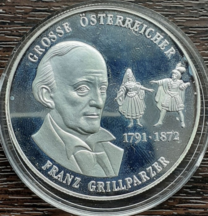 (A268) MEDALIE DIN ARGINT AUSTRIA - SERIA PERSONALITATI, FRANZ GRILLPARZER
