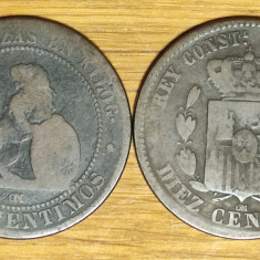 Spania - set de colectie istoric - 10 / diez centimos 1870 OM + 1879 - bronz !