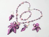 Cumpara ieftin Set bijuterii handmade Fantezie, mov si roz, 4 piese, unicat din margele