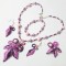 Set bijuterii handmade Fantezie, mov si roz, 4 piese, unicat din margele