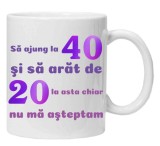 Cana alba personalizata &quot;sa ajung la 40 si sa arat de 20&quot;, INOVATIX&reg;. 330ml