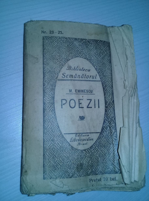BIBLIOTECA SEMANATORUL,M.EMINESCU,POEZII,Ed.Librariei DIECEZANE,Arad 1925