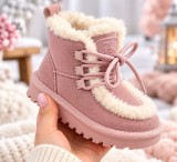 Cizme roz imblanite pentru fete din piele ecologica, talpa cauciuc, Model Cozy
