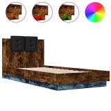 Cumpara ieftin Cadru de pat cu tablie si LED, stejar fumuriu, 100x200 cm