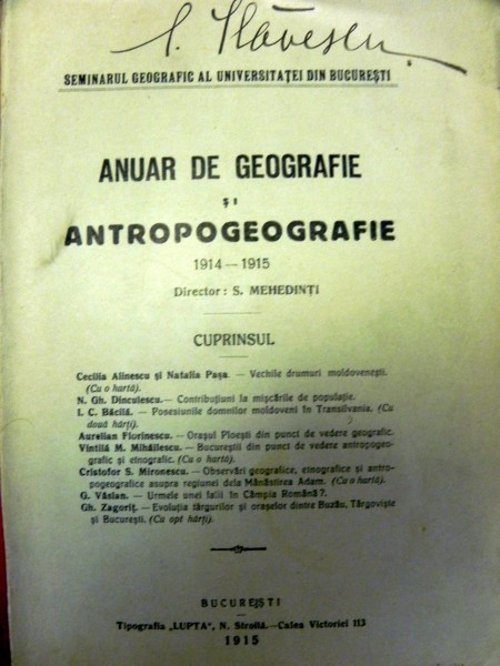 Anuar de geografie si Antropogeografie 1914- 1915