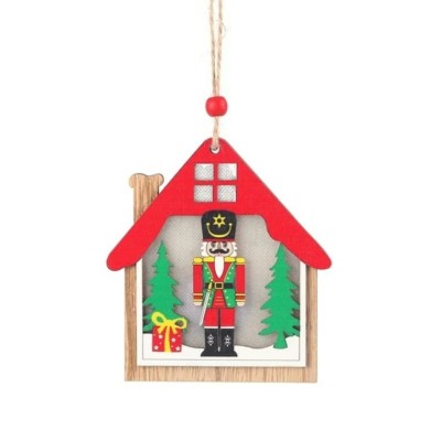 Ornament de Brad, Flippy, cu Lumini LED, din Lemn, Figurina Spargatorul de Nuci, Model Casuta, Multicolor foto