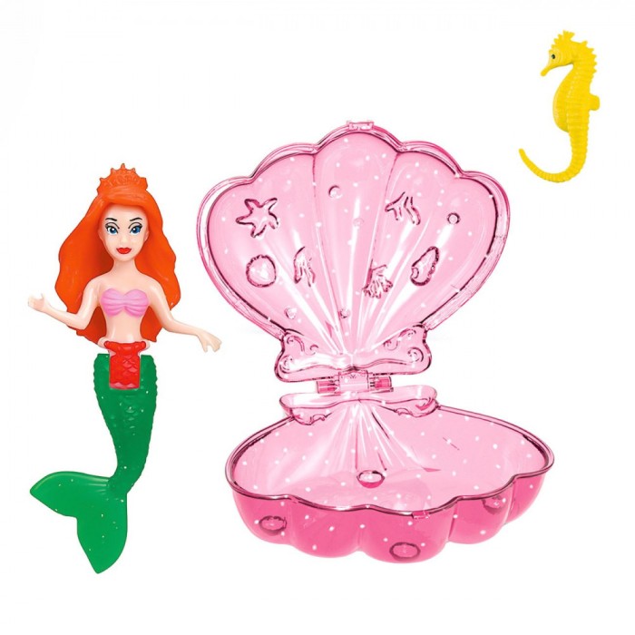Set Papusi Sirena in Scoica, 3 Bucati, Multicolor, Par Lung, Coada si Stea de Mare