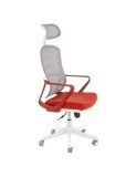 Scaun birou ergonomic HM Vesuvio 2, mesh, mecanism balans, baza polipropilena, suport lombar, tetiera reglabila, 120 kg, rosu scortisoara/gri/alb