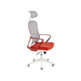 Scaun birou ergonomic HM Vesuvio 2, mesh, mecanism balans, baza polipropilena, suport lombar, tetiera reglabila, 120 kg, rosu scortisoara/gri/alb