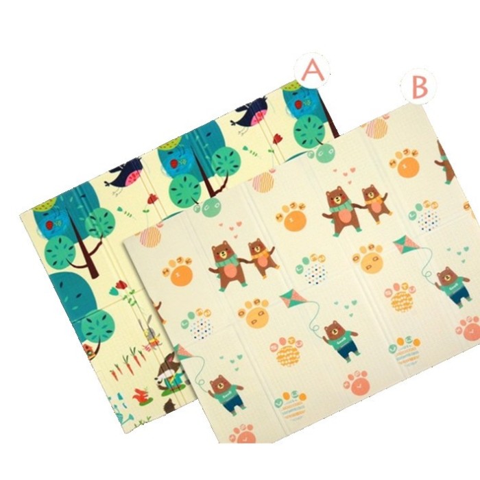 Covoras de joaca termic zmeu/ursi 150 x 200 x 1.5 cm, pliabil, impermeabil, antiderapant, educativ si interactiv cu 2 fete, din xpe+pe, protectie term
