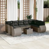 vidaXL Set mobilier de grădină cu perne, 10 piese, gri, poliratan 3221809