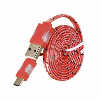 Cablu de date Snur Micro USB Type-C cu LED Rosu foto