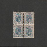 ROMANIA 1893-1908 LP 51 d SPIC DE GRAU 5 BANI BLOC DE 4 TIMBRE MNH NESTAMPILAT