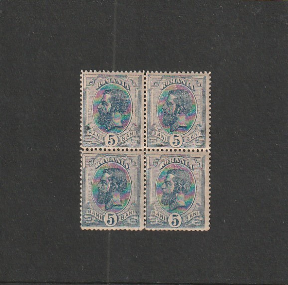 ROMANIA 1893-1908 LP 51 d SPIC DE GRAU 5 BANI BLOC DE 4 TIMBRE MNH NESTAMPILAT