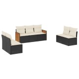 Cumpara ieftin Set canapele de gradina cu perne, 7 piese, negru, poliratan