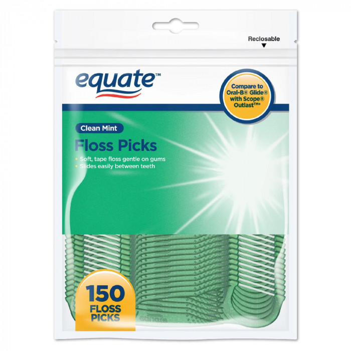 Set Ata Dentara, Equate, Clean Mint Floss Picks, Tip Scobitoare, Curatare Rapida, Cerata cu Alunecar