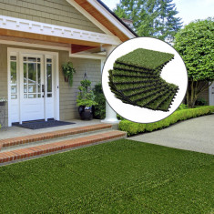 Outsunny Iarba Sintetica pentru Gradina Gazon artificial terasa Set di 10buc 30x30cm Verde Inchis | Aosom Ro foto